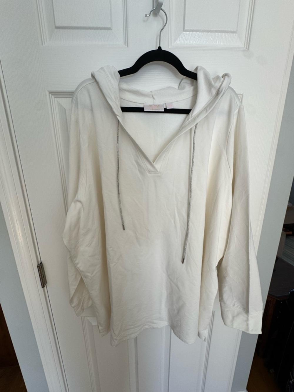Belle by Kim Gravel Cream V-Neck Hoodie Long Sleeve Top